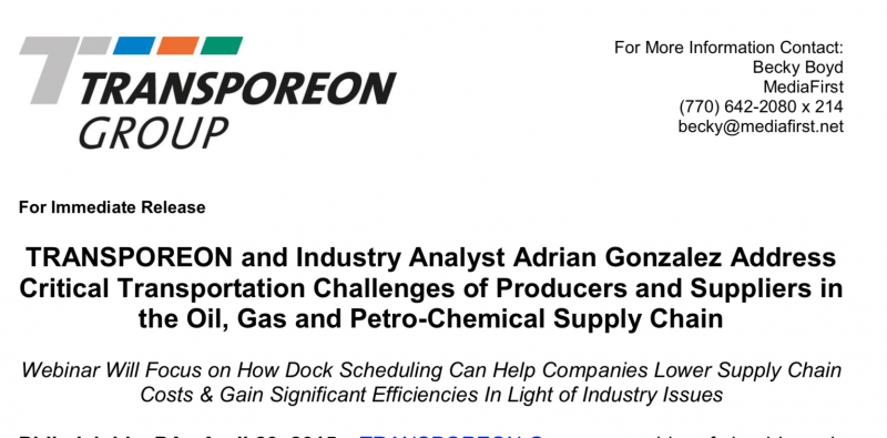 Transporeon and Industry Analyst Adrian Gonzalez Webinar Announcement Press Release